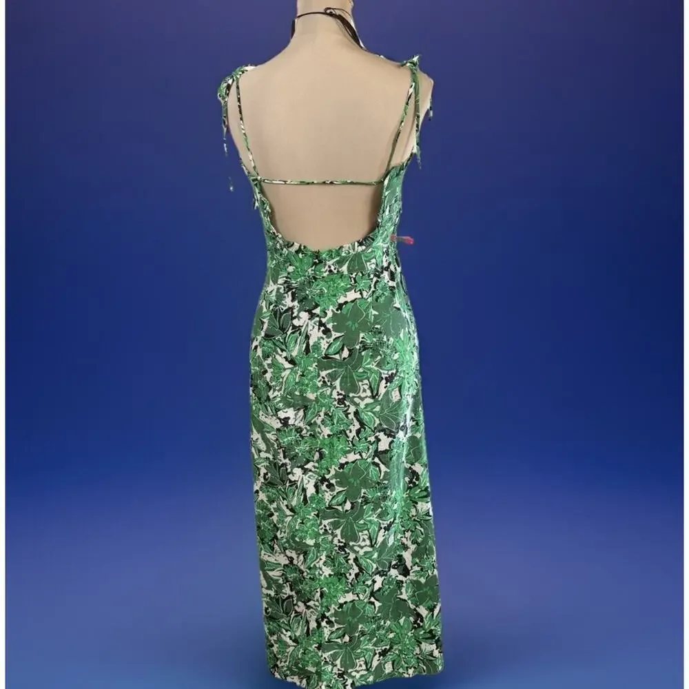 Free People Green Floral Linen Blend Midi Dress Festival Resort Boho | Worn Once - Picture 3 of 11